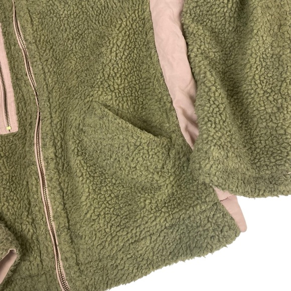 Free People Rivington Sherpa Jacket Green Pink - Picture 9 of 14
